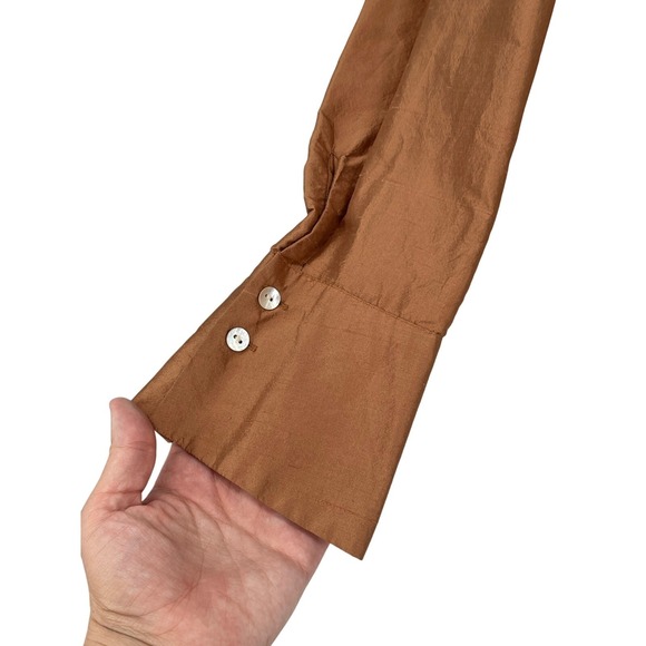 Worthington Shot Changeant Orange 100% Silk Blouse‎ Size 8 Classic Quiet Luxury - Picture 3 of 5